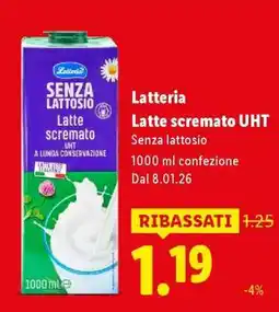 Lidl Latteria Latte scremato UHT offerta
