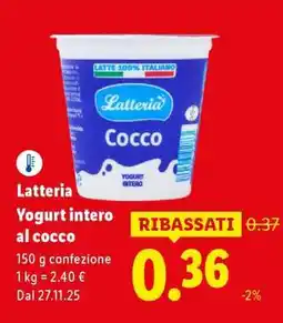 Lidl Latteria Yogurt intero al cocco offerta