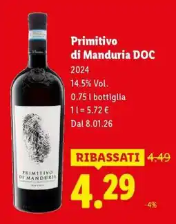 Lidl Primitivo di Manduria DOC offerta