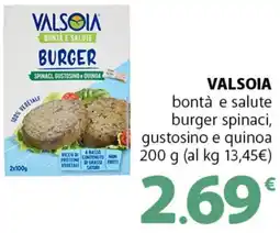Supermercati Dok VALSOIA bontà e salute burger spinaci, gustosino e quinoa offerta