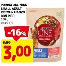DPiù Purina one mini/ small adult ricco in manzo con riso offerta