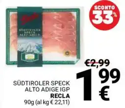 Supermercati Gulliver Südtiroler speck alto adige IGP RECLA offerta