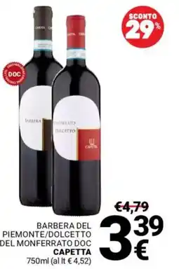 Supermercati Gulliver Barbera del piemonte/dolcetto del monferrato doc CAPETTA offerta