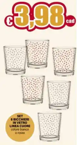 Il Gigante Set 6 bicchieri in vetro linea cuore colore bianco offerta