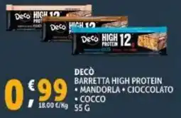 Deco Supermercati Decò barretta high protein, mandorla, cioccolato e cocco offerta