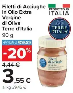 Carrefour Express Filetti di Acciughe in Olio Extra Vergine di Oliva Terre d'Italia offerta