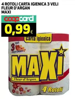 Coop 4 rotoli carta igienica 3 veli fleur d'argan MAXI offerta