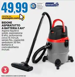 Eurospin Bidone aspiratutto a batteria 2 AH offerta
