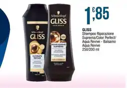 Sidis GLISS Shampoo Riparazione Suprema/Color Perfect/ Aqua Revive - Balsamo Aqua Revive offerta