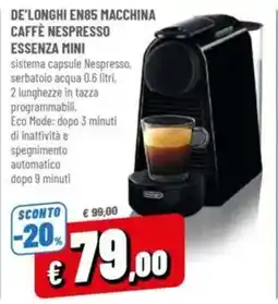 A&O DE'LONGHI EN85 MACCHINA CAFFÈ NESPRESSO ESSENZA MINI offerta