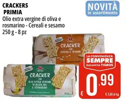 Tigros Crackers primia olio extra vergine di oliva e rosmarino - cereali e sesamo offerta