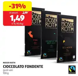 ALDI Moser roth cioccolato fondente offerta