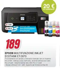 Trony EPSON MULTIFUNZIONE INKJET ECOTANK ET-2870 offerta