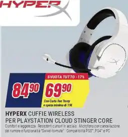 Trony Hyperx cuffie wireless per playstation cloud stinger core offerta