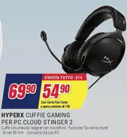 Trony Hyperx cuffie gaming per pc cloud stinger 2 offerta