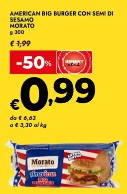 Bennet American big burger con semi di sesamo MORATO offerta
