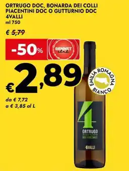 Bennet Ortrugo doc, bonarda dei colli piacentini doc o gutturnio doc 4VALLI offerta