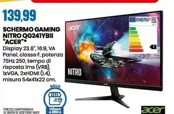 Eurospin Schermo gaming nitro qg241ybii offerta
