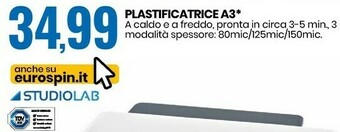 Eurospin Studiolab plastificatrice a3 offerta