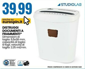 Eurospin Studiolab distruggi documenti a frammenti offerta