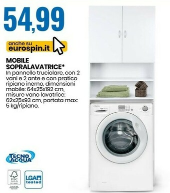 Eurospin Tecno acqua mobile sopralavatrice offerta