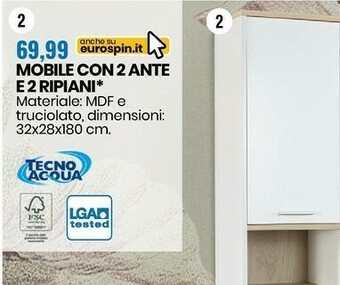 Eurospin Tecno acqua mobili con 2 ante e 2 ripiani offerta