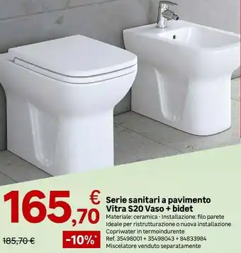 Leroy Merlin Serie sanitari a pavimento vitra s20 vaso + bidet offerta