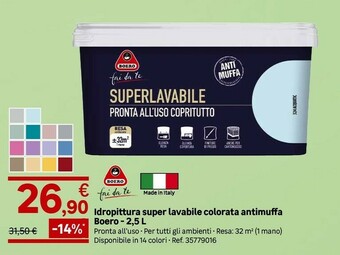 Leroy Merlin Idropittura super lavabile colorata antimuffa boero - 2,5 l offerta