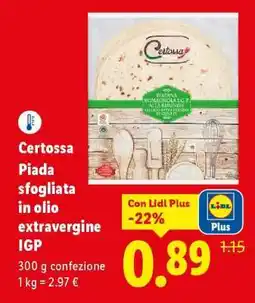 Lidl Certossa Piada sfogliata in olio extravergine IGP offerta