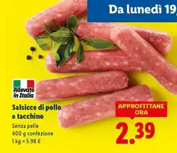 Lidl Salsicce di pollo e tacchino offerta