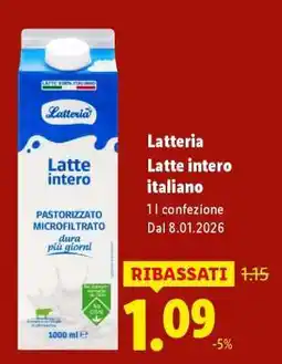 Lidl Latteria Latte intero italiano offerta