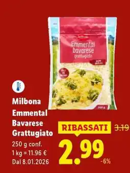 Lidl Milbona Emmental bavarese grattugiato offerta