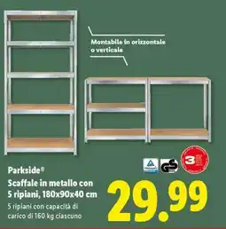 Lidl Parkside Scaffale in metallo con 5 ripiani, 180x90x40 cm offerta