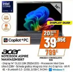 Expert acer NOTEBOOK ASPIRE 14AIA1452M5067 offerta