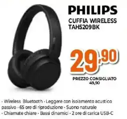 Expert PHILIPS CUFFIA WIRELESS TAH5209BK offerta