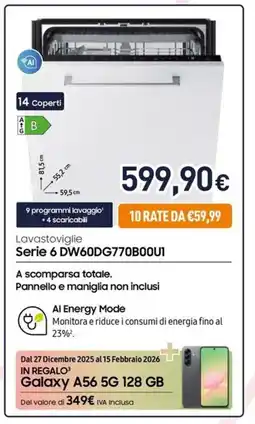 Unieuro SAMSUNG Lavastoviglie Serie 6 DW60DG770B00U1 offerta