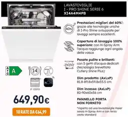 Unieuro LAVASTOVIGLIE I - PRO SHINE SERIE 6 XI4A4M4PB offerta