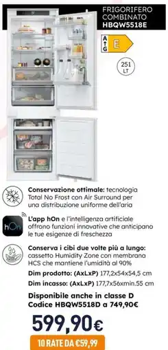Unieuro Electrolux FRIGORIFERO COMBINATO HBQW5518E offerta