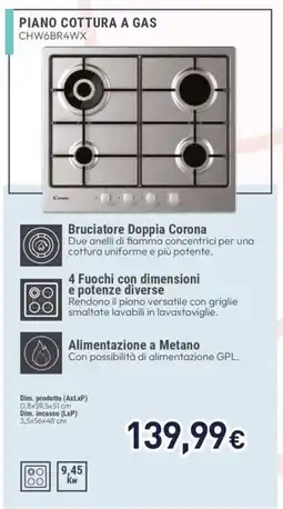 Unieuro CANDY PIANO COTTURA A GAS CHW6BR4WX offerta