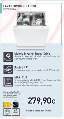 Unieuro CANDY LAVASTOVIGLIE RAPIDÒ CIP3E7LOW offerta