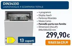 Unieuro beko DIN34330 LAVASTOVIGLIE A SCOMPARSA TOTALE offerta