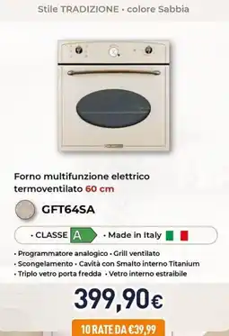Unieuro GLEMGAS Forno multifunzione elettrico termoventilato GFT64SA offerta