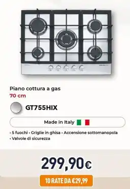 Unieuro GLEMGAS Piano cottura a gas GT755HIX offerta