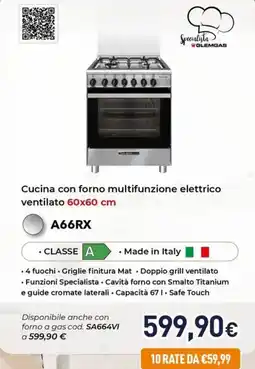 Unieuro GLEMGAS Cucina con forno multifunzione elettrico ventilato offerta