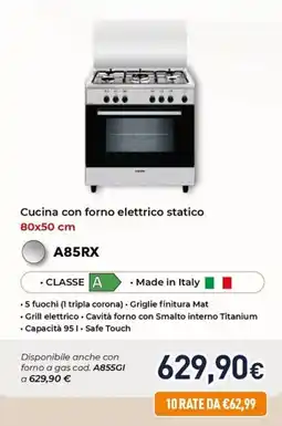 Unieuro GLEMGAS Cucina con forno elettrico statico A85RX offerta