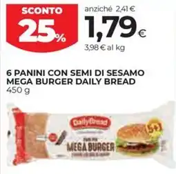 Coop 6 panini con semi di sesamo mega burger DAILY BREAD offerta