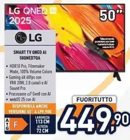 Unieuro LG SMART TV QNED AI 50QNED70A offerta