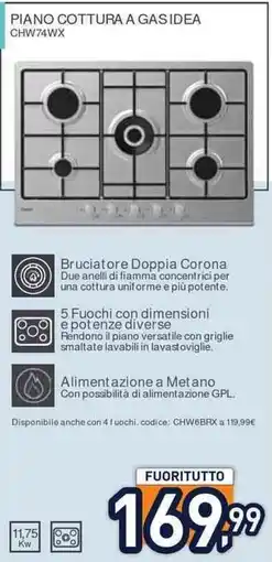 Unieuro CANDY PIANO COTTURA A GAS IDEA CHW74WX offerta