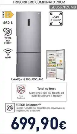 Unieuro LG FRIGORIFERO COMBINATO 70CM GBB567PZCMB offerta