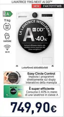 Unieuro LG LAVATRICE 11KG NEXT AI DD NEW F4X7011TWB offerta